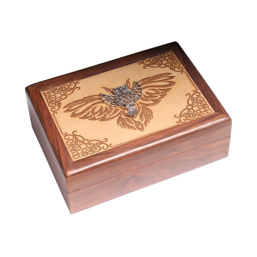 Laser Engraved Wooden Box With Metal Owl