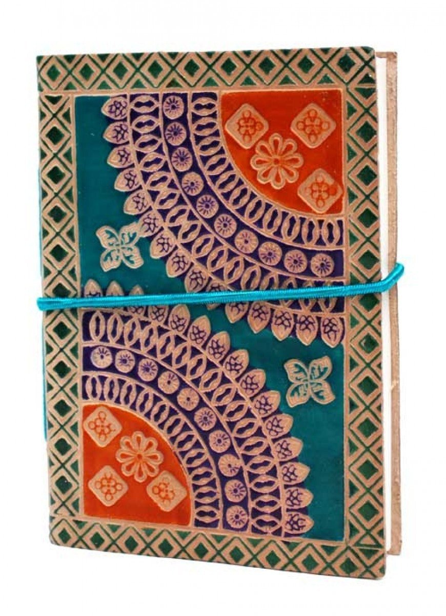 Leather Notebook - Corner Motif Blue