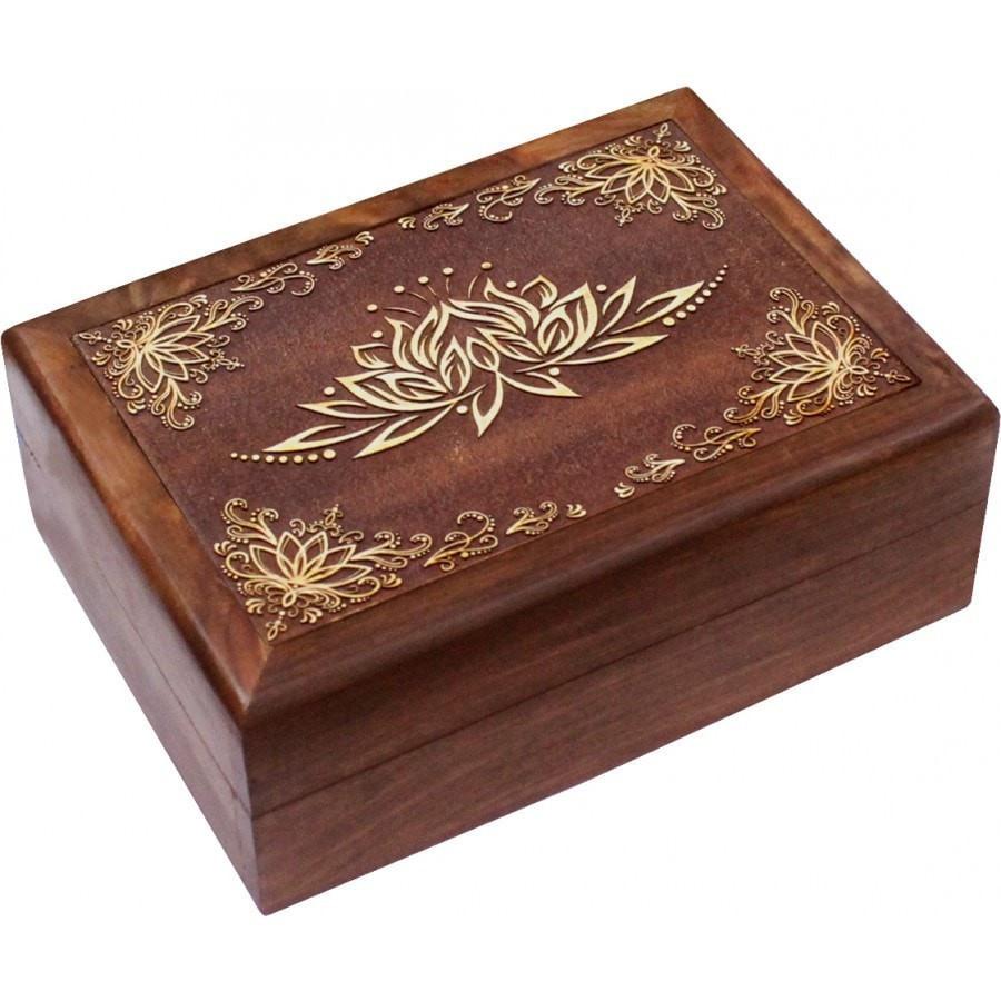 Lotus Blessings Carved Wooden Box