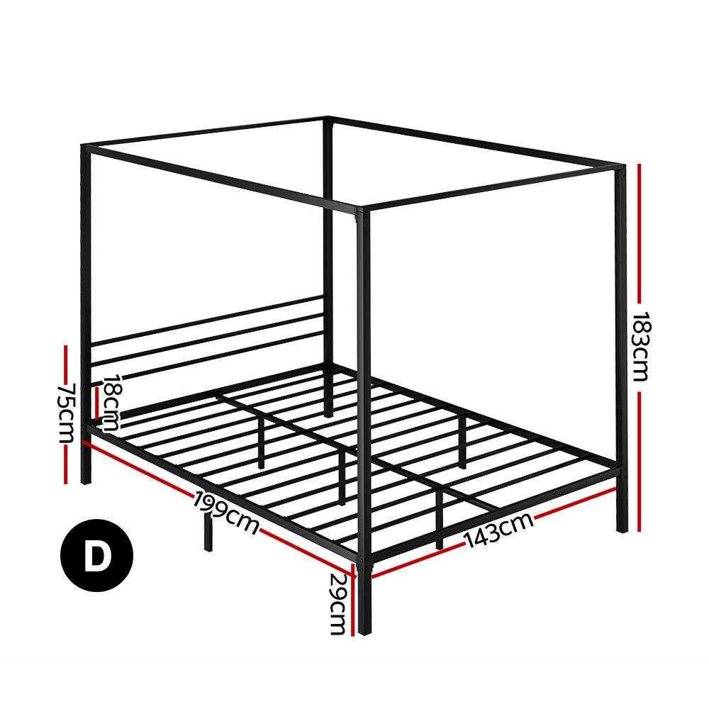 Artiss Four-Poster Metal Bed Frame - Double Size | Sleek Black Platform (POCHY)