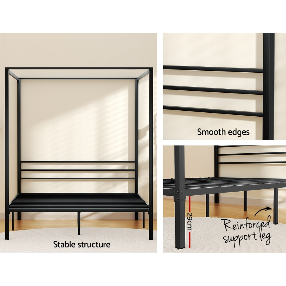 Artiss Four-Poster Metal Bed Frame - Double Size | Sleek Black Platform (POCHY)