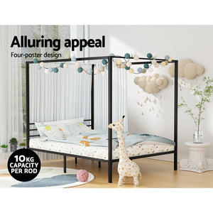 Artiss Four-Poster Metal Bed Frame - Double Size | Sleek Black Platform (POCHY)
