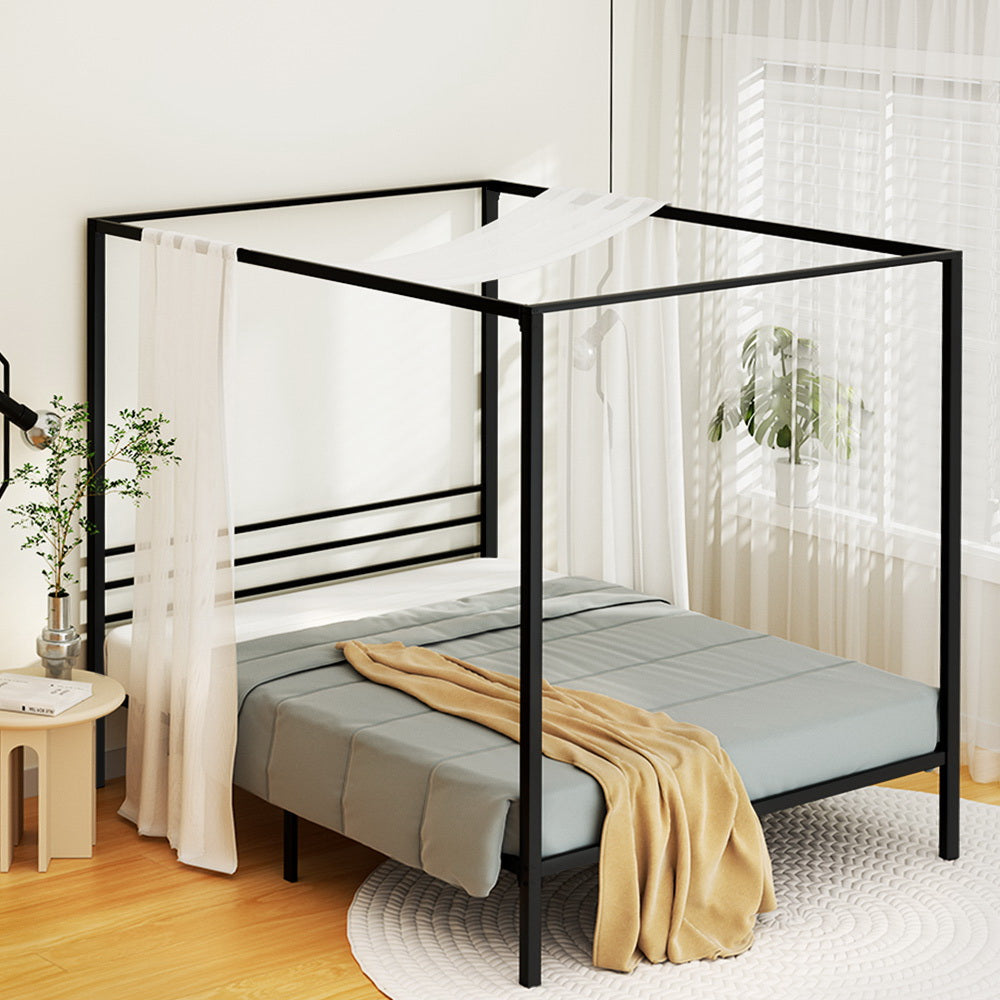 Artiss Four-Poster Metal Bed Frame - Queen Size | Sleek Black Platform (POCHY)