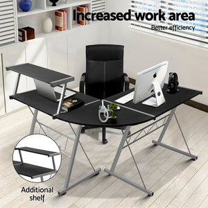 Artiss Corner Metal Pull Out Table Desk - Black