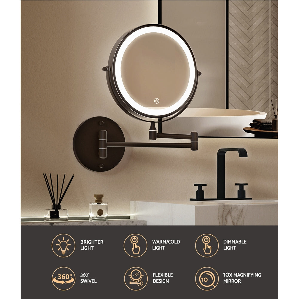 Embellir Extendable Makeup Mirror 10X Magnifying | Double-Sided Bathroom Mirror in Brown