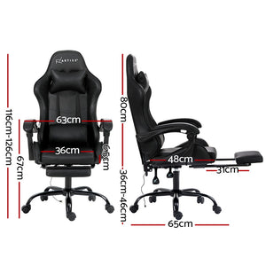 Black Massage Gaming Recliner Leather Office Chair with Footrest