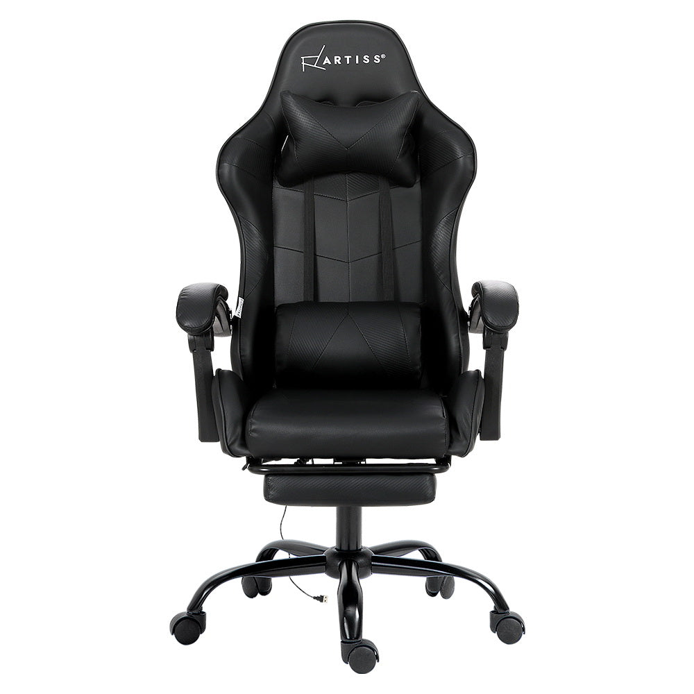 Black Massage Gaming Recliner Leather Office Chair with Footrest