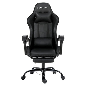 Black Massage Gaming Recliner Leather Office Chair with Footrest