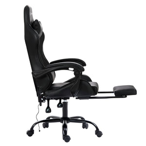 Black Massage Gaming Recliner Leather Office Chair with Footrest