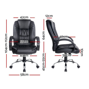 Artiss Office Chair Gaming Computer Chairs Executive PU Leather Seating Black