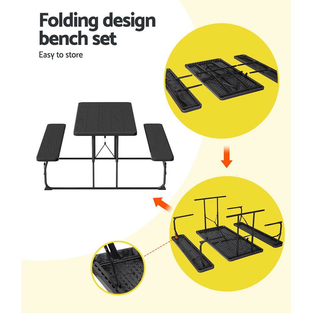 Gardeon 3 PCS Outdoor Dining Set | Picnic Patio Bench Set with Folding Table HDPE