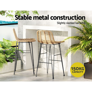 Gardeon 2-Piece Outdoor Bar Stools - Wicker Dining Chair for Patio or Balcony