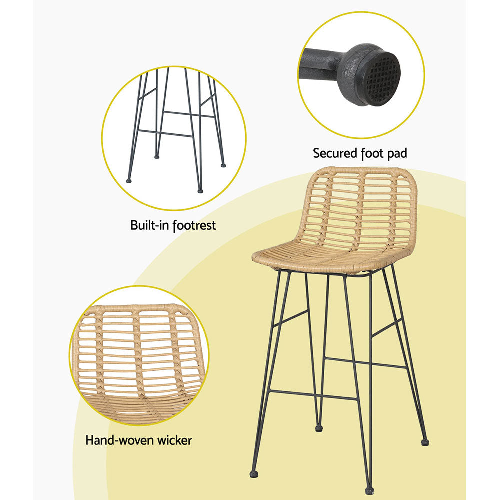 Gardeon 2-Piece Outdoor Bar Stools - Wicker Dining Chair for Patio or Balcony