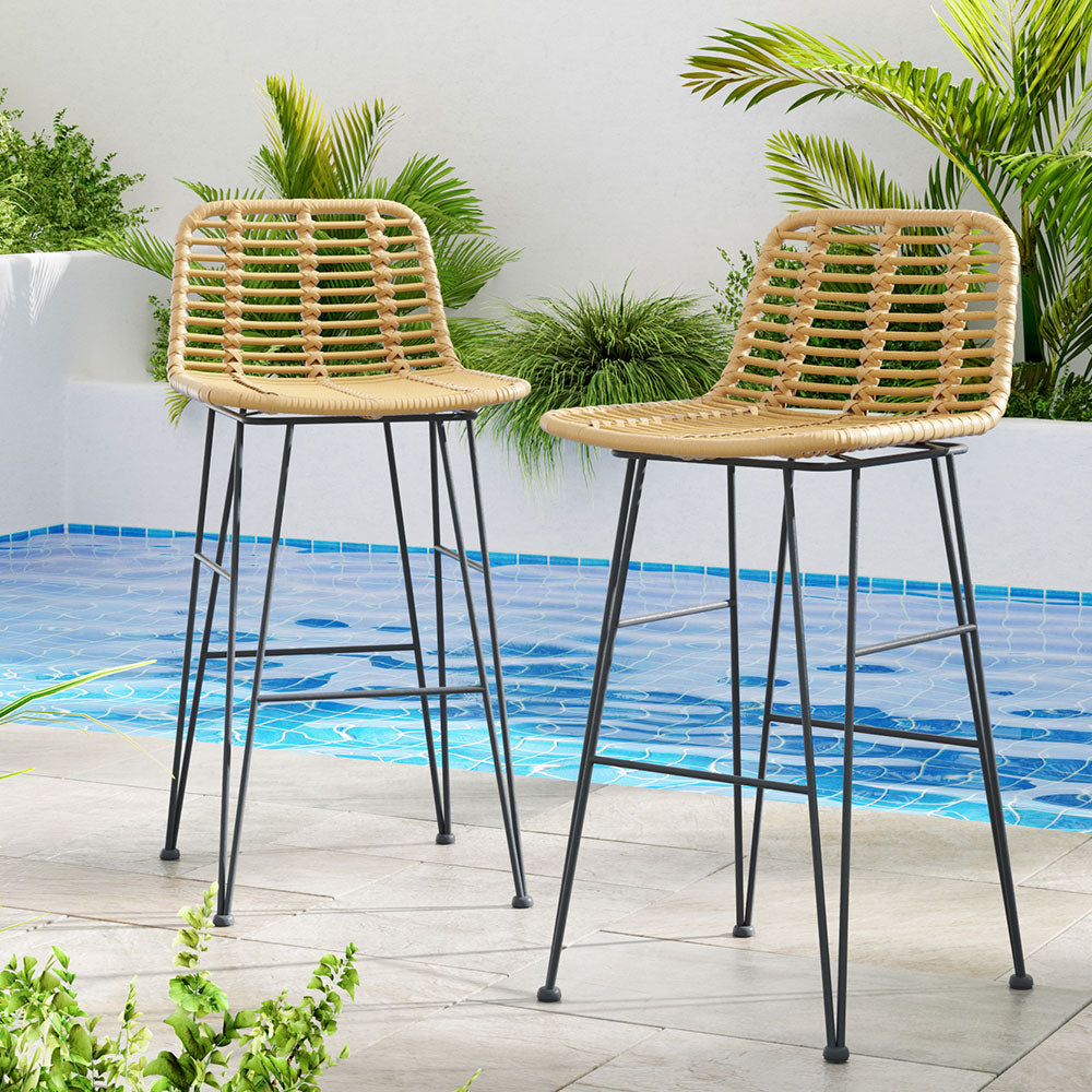 Gardeon 2-Piece Outdoor Bar Stools - Wicker Dining Chair for Patio or Balcony