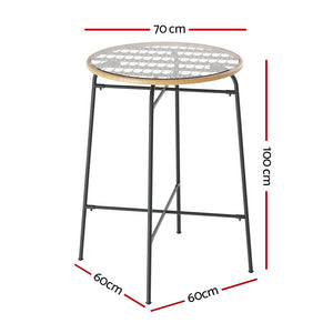 Gardeon Outdoor Bar Table Wicker Dining | Steel Patio Bistro Glass Table for Balcony