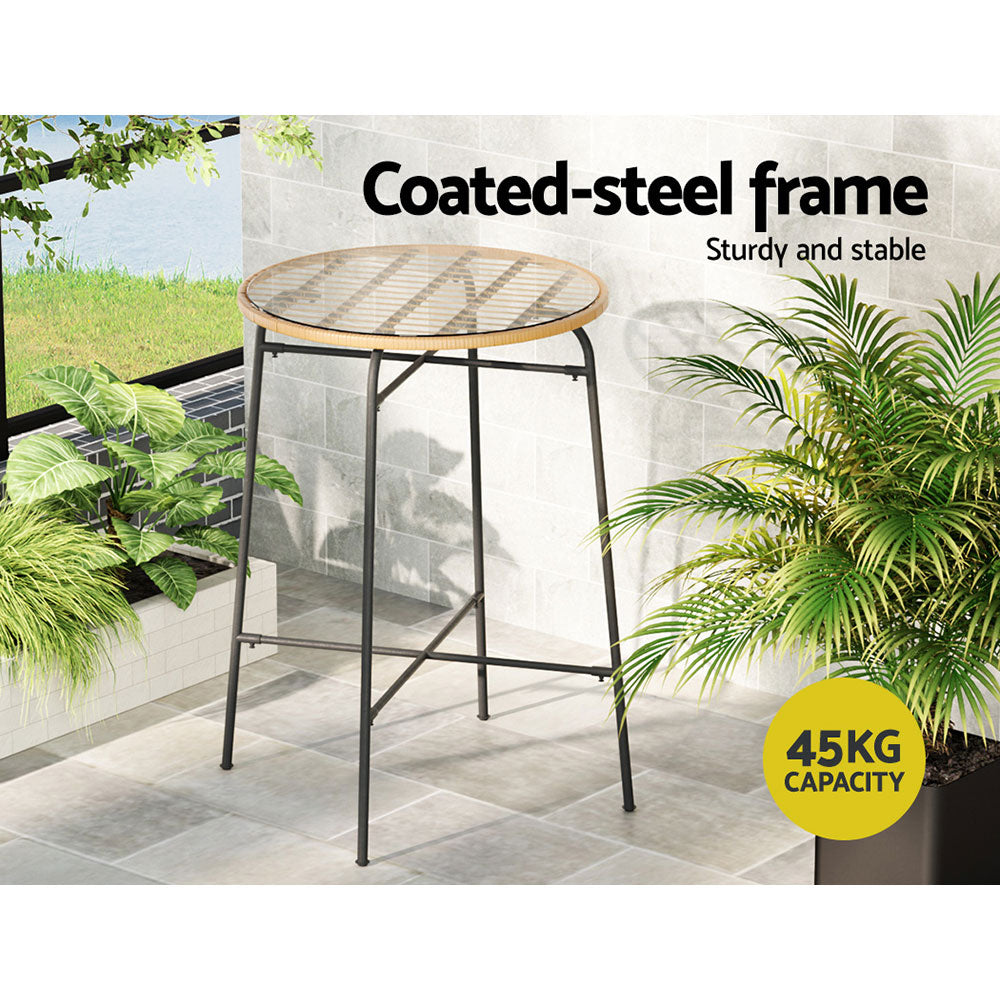 Gardeon Outdoor Bar Table Wicker Dining | Steel Patio Bistro Glass Table for Balcony