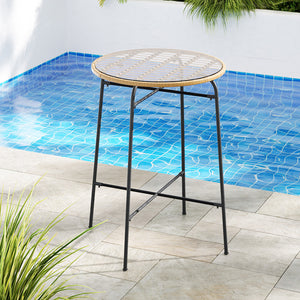 Gardeon Outdoor Bar Table Wicker Dining | Steel Patio Bistro Glass Table for Balcony