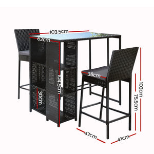 3-Piece Outdoor Patio Bar Table & Stools Set