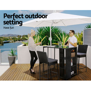 3-Piece Outdoor Patio Bar Table & Stools Set