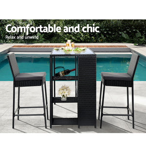 3-Piece Outdoor Patio Bar Table & Stools Set