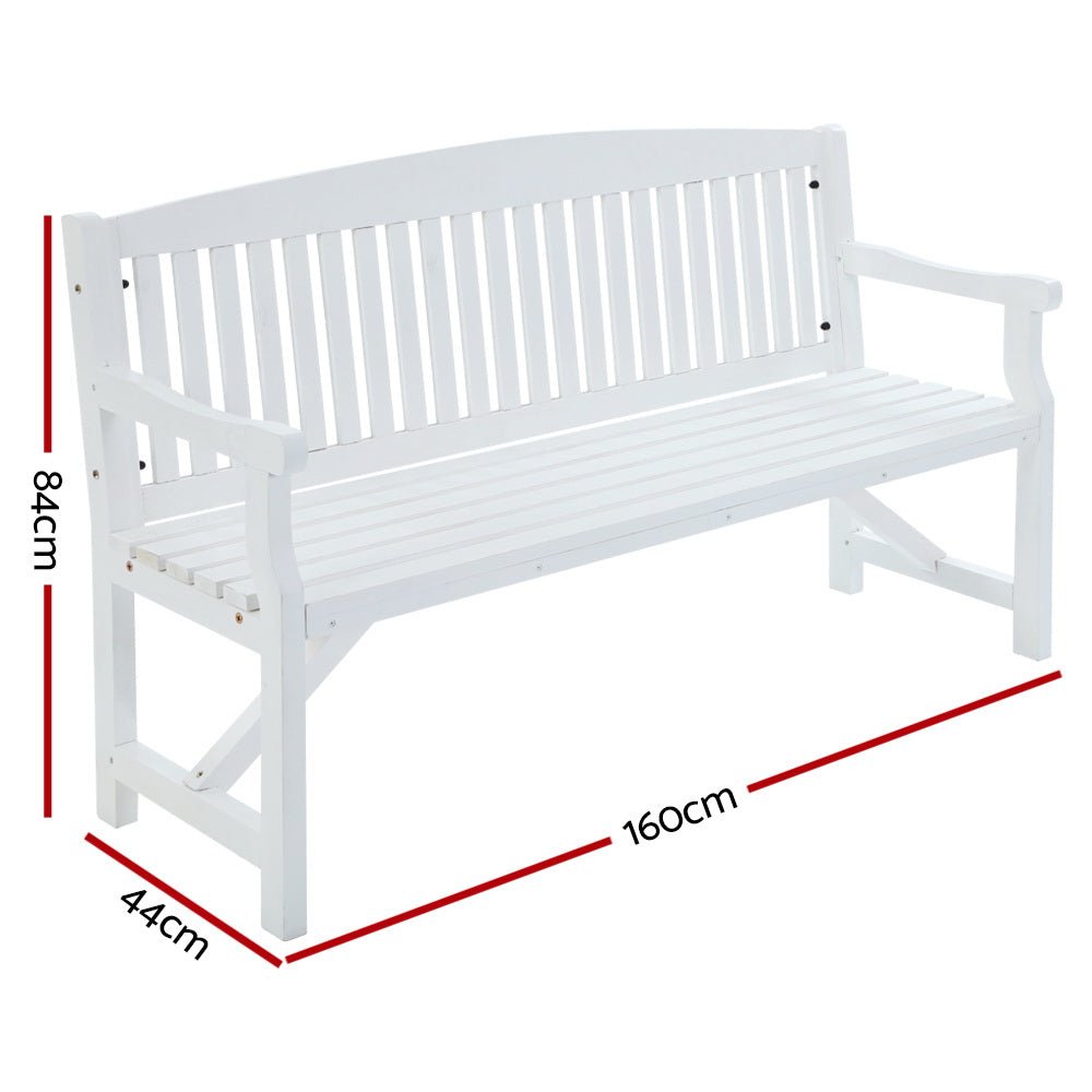 White Wooden Garden Bench / Garden Chair - 3 Seater