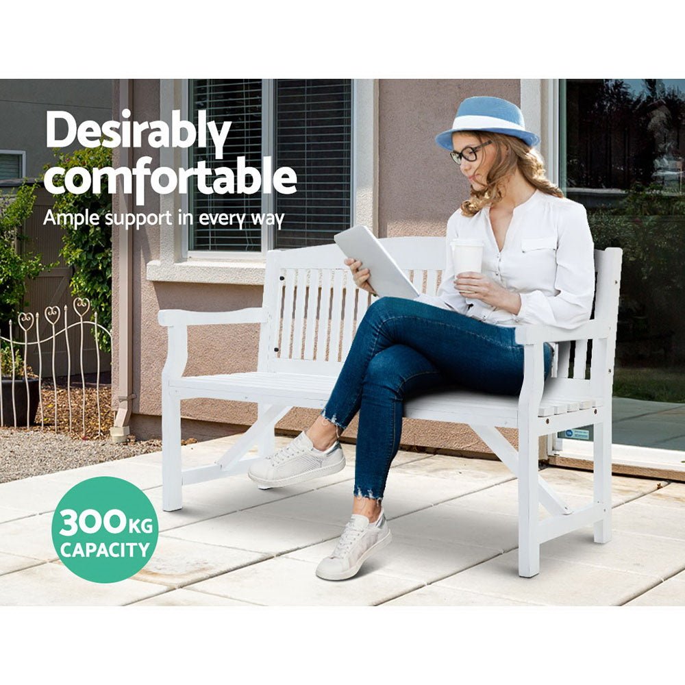 White Wooden Garden Bench / Garden Chair - 3 Seater