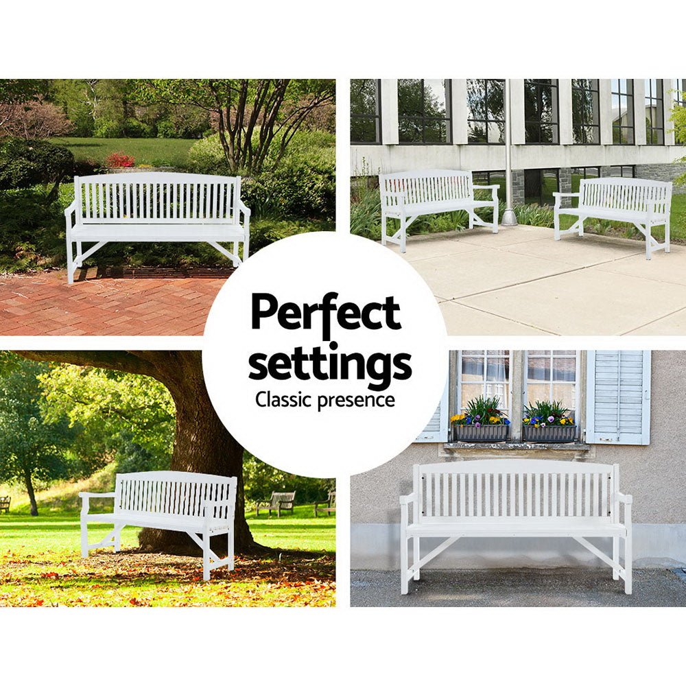White Wooden Garden Bench / Garden Chair - 3 Seater