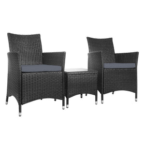 New 3 Piece Black Outdoor Chair And Table Set