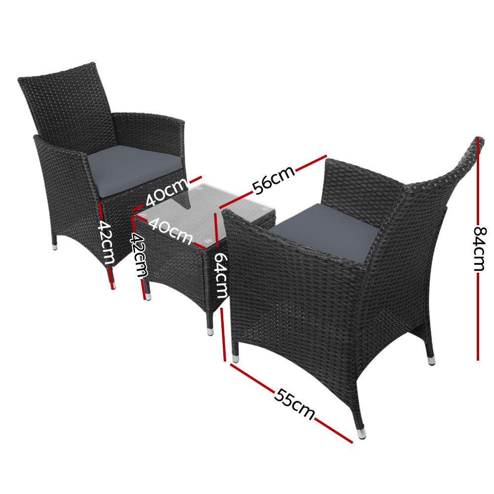 New 3 Piece Black Outdoor Chair And Table Set