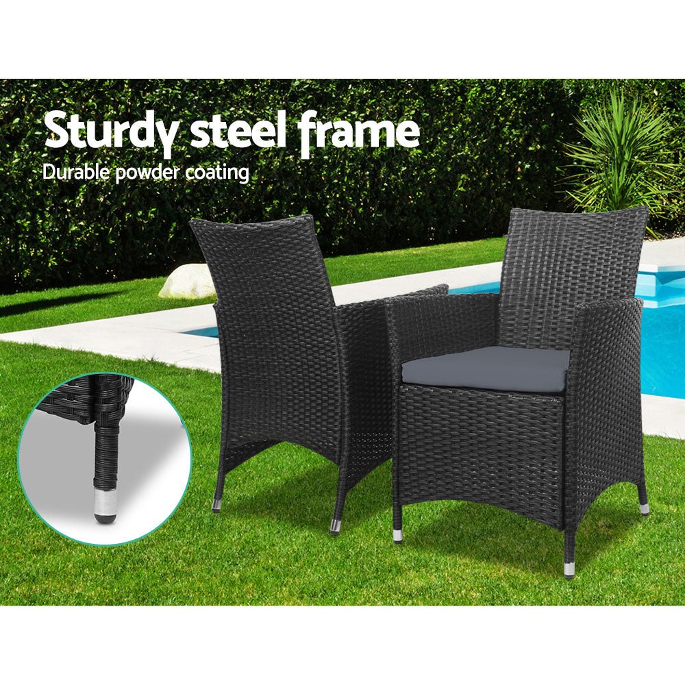New 3 Piece Black Outdoor Chair And Table Set