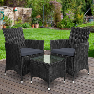 New 3 Piece Black Outdoor Chair And Table Set