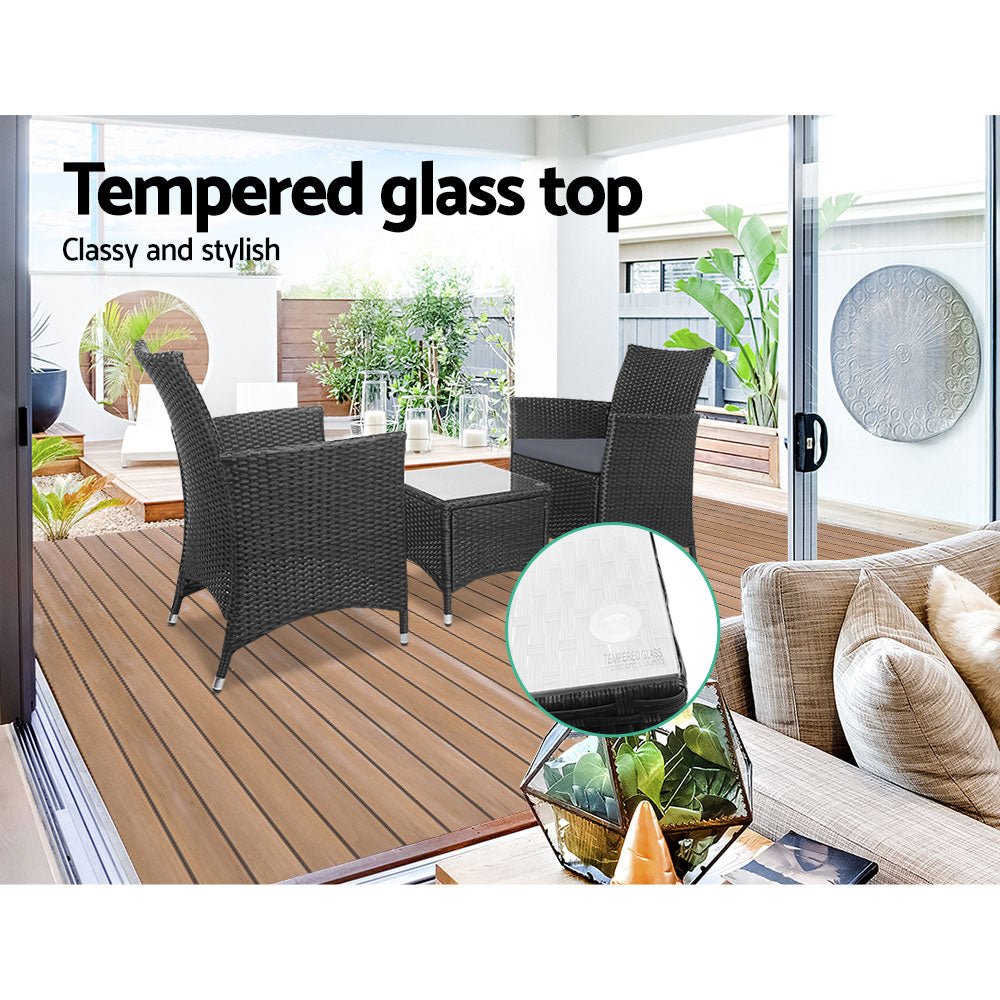 New 3 Piece Black Outdoor Chair And Table Set