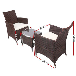 3 Piece Outdoor Brown Table And Chair Set