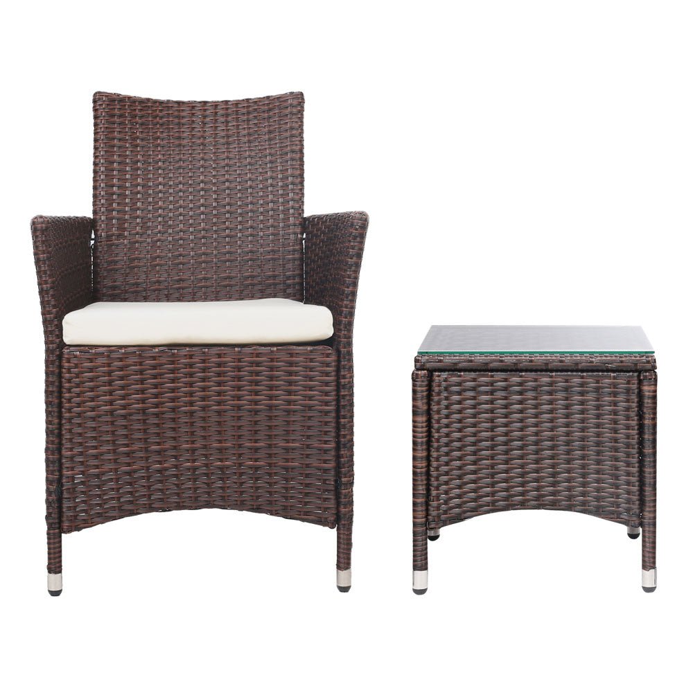 3 Piece Outdoor Brown Table And Chair Set
