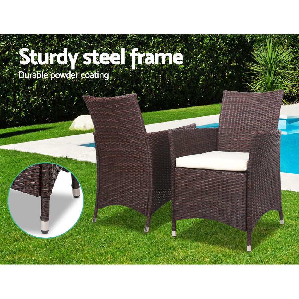 3 Piece Outdoor Brown Table And Chair Set
