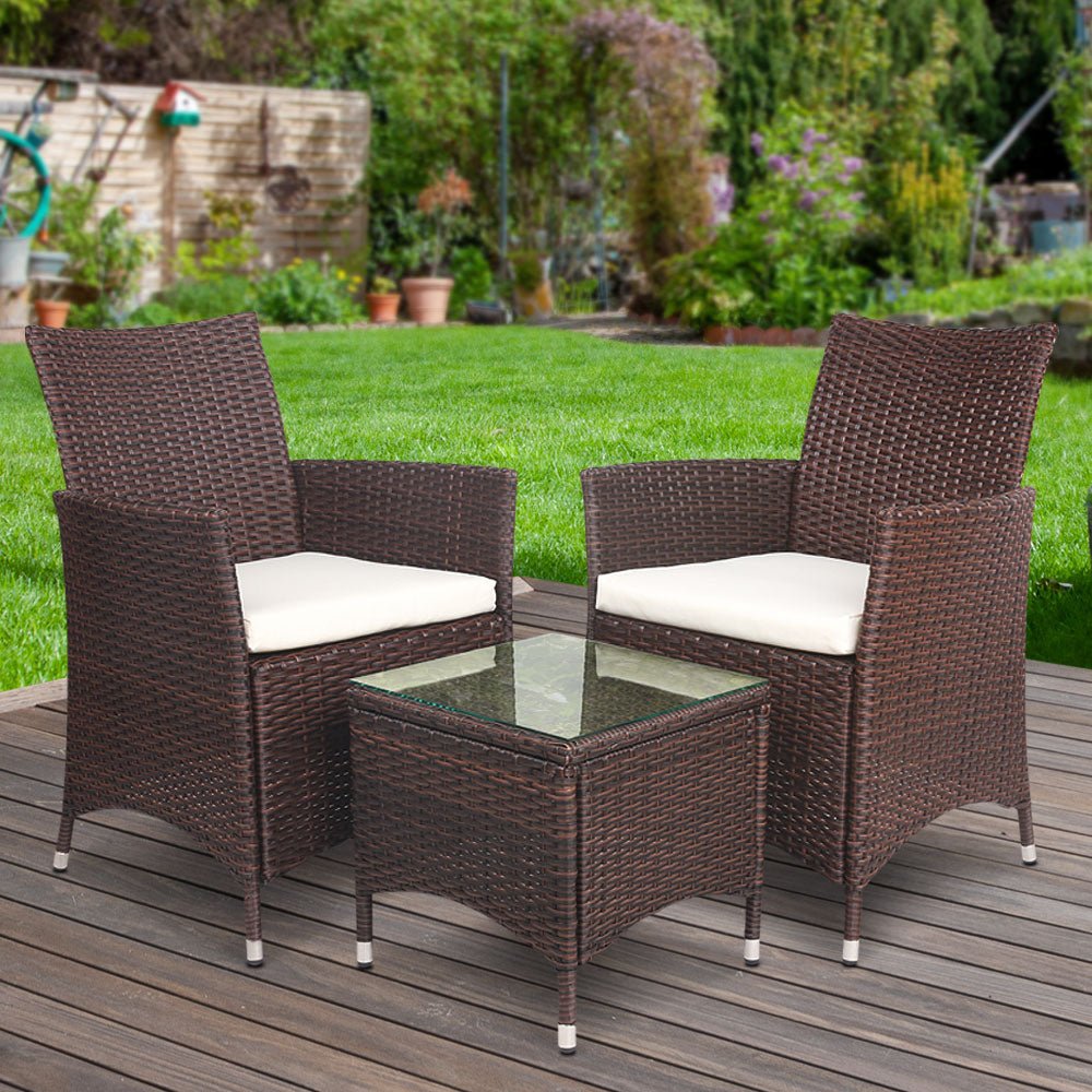3 Piece Outdoor Brown Table And Chair Set