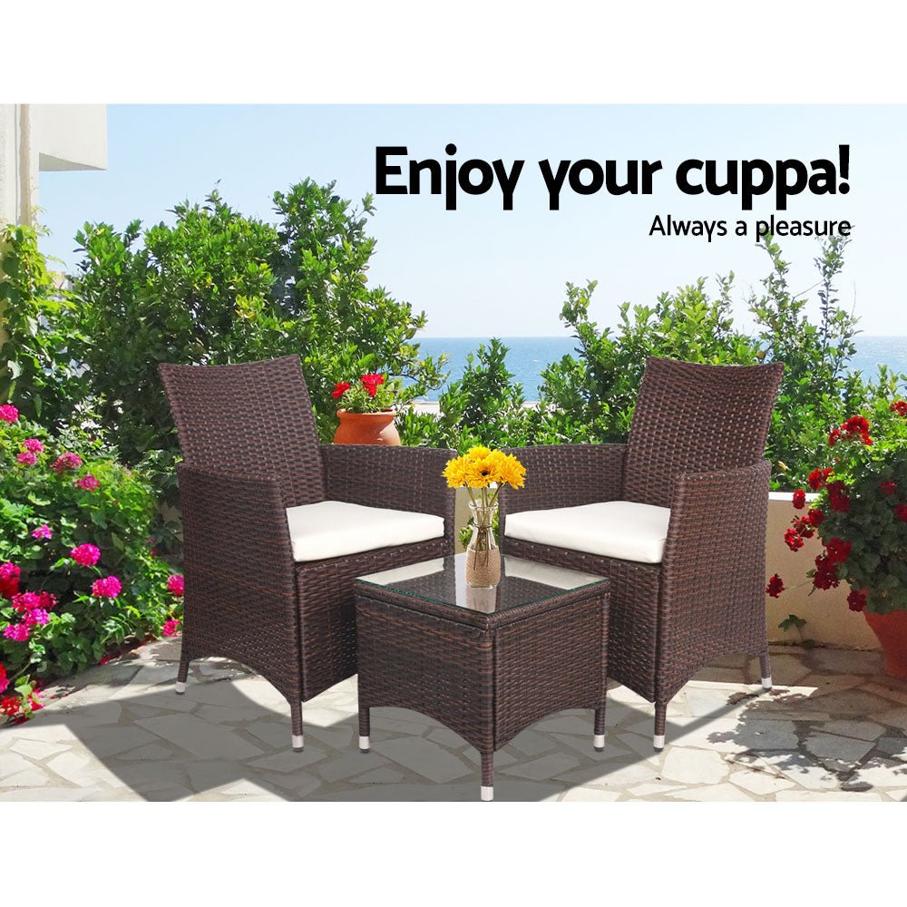 3 Piece Outdoor Brown Table And Chair Set