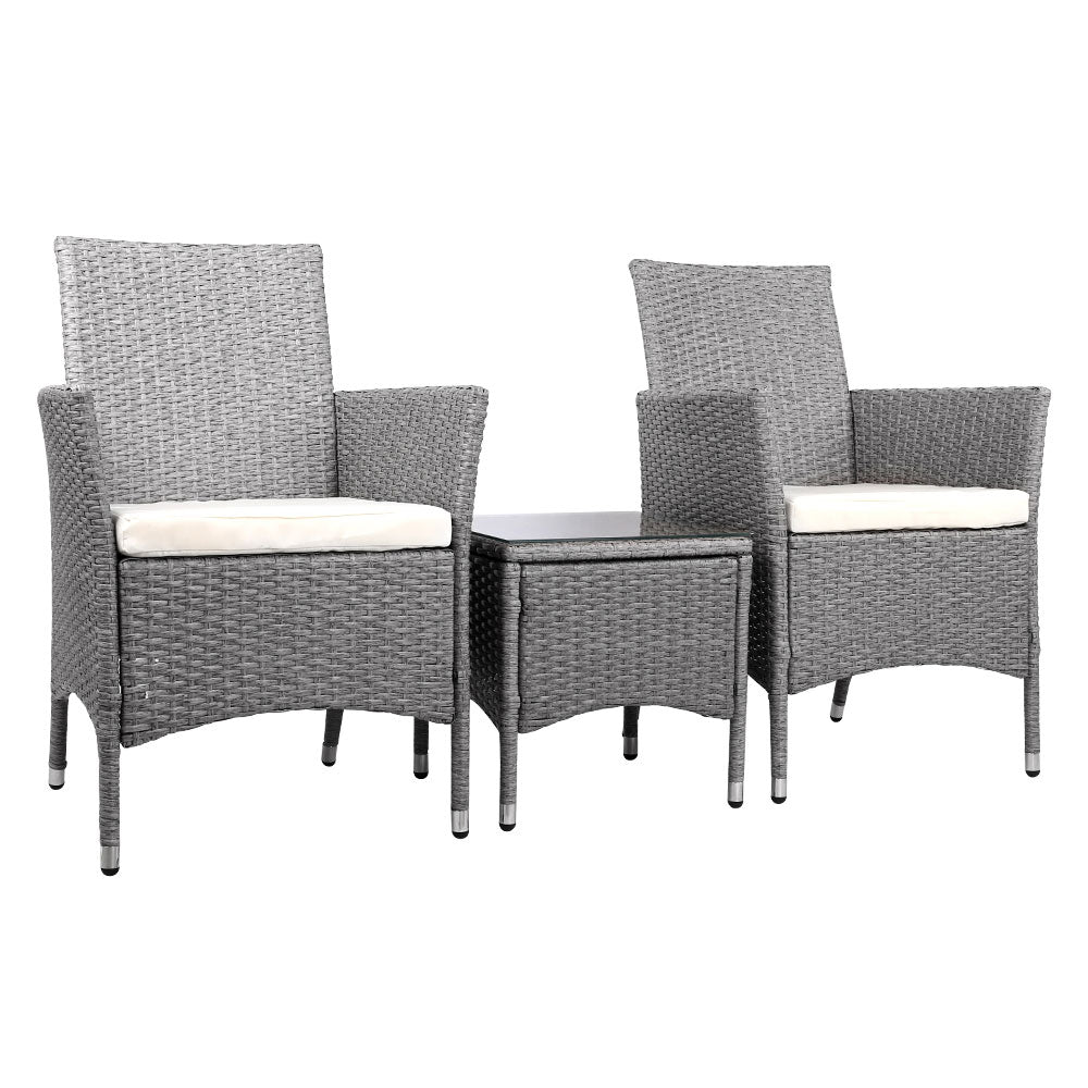 3 Piece Grey Outdoor Chair And Table Furniture Set