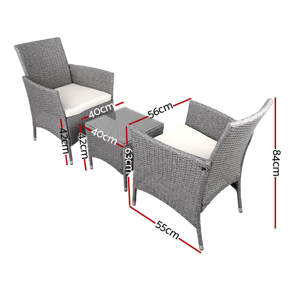 3 Piece Grey Outdoor Chair And Table Furniture Set