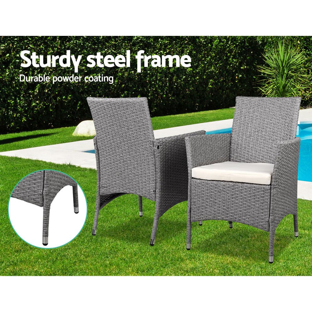 3 Piece Grey Outdoor Chair And Table Furniture Set