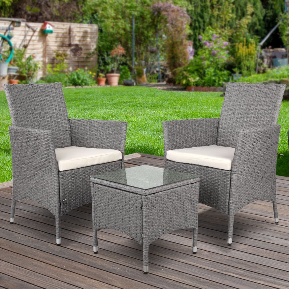 3 Piece Grey Outdoor Chair And Table Furniture Set