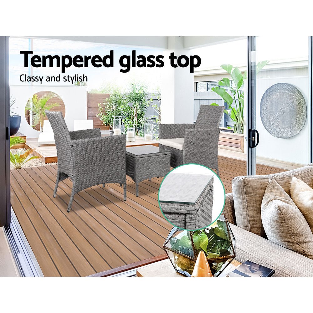 3 Piece Grey Outdoor Chair And Table Furniture Set