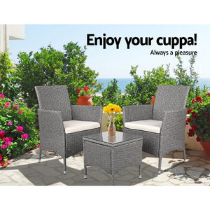 3 Piece Grey Outdoor Chair And Table Furniture Set