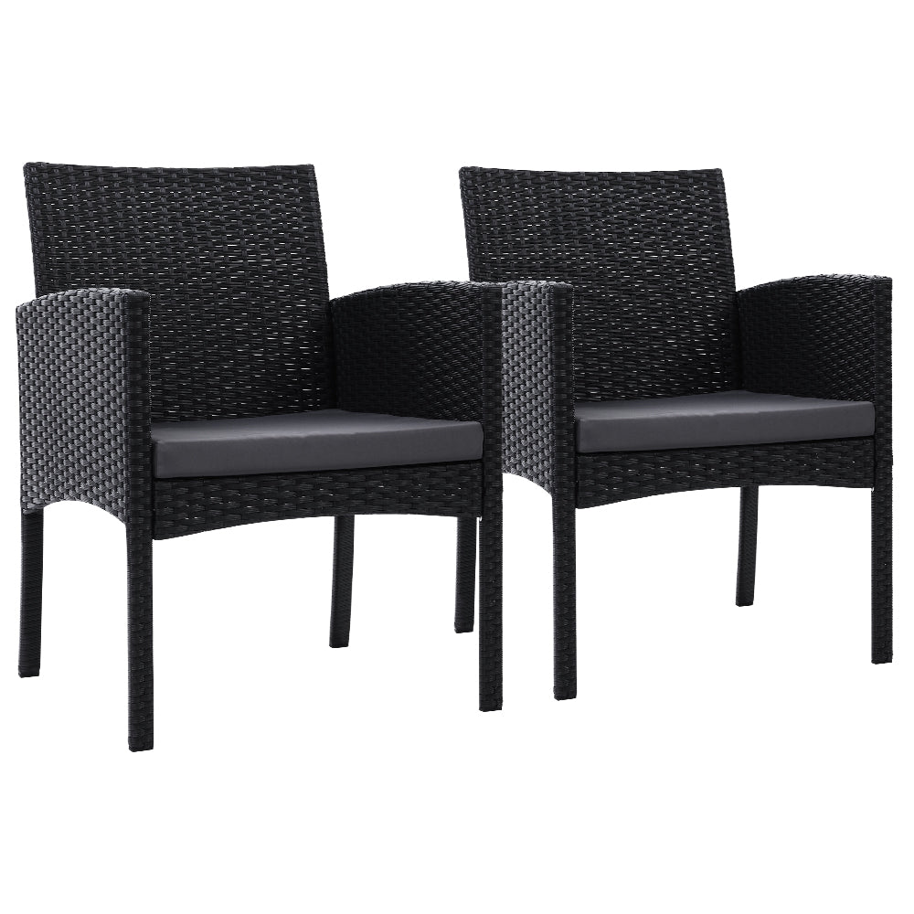 Set of 2 Outdoor Bistro Chairs With Wicker Cushions