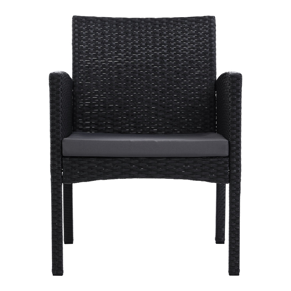 Set of 2 Outdoor Bistro Chairs With Wicker Cushions