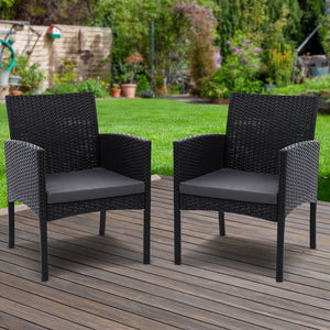 Set of 2 Outdoor Bistro Chairs With Wicker Cushions