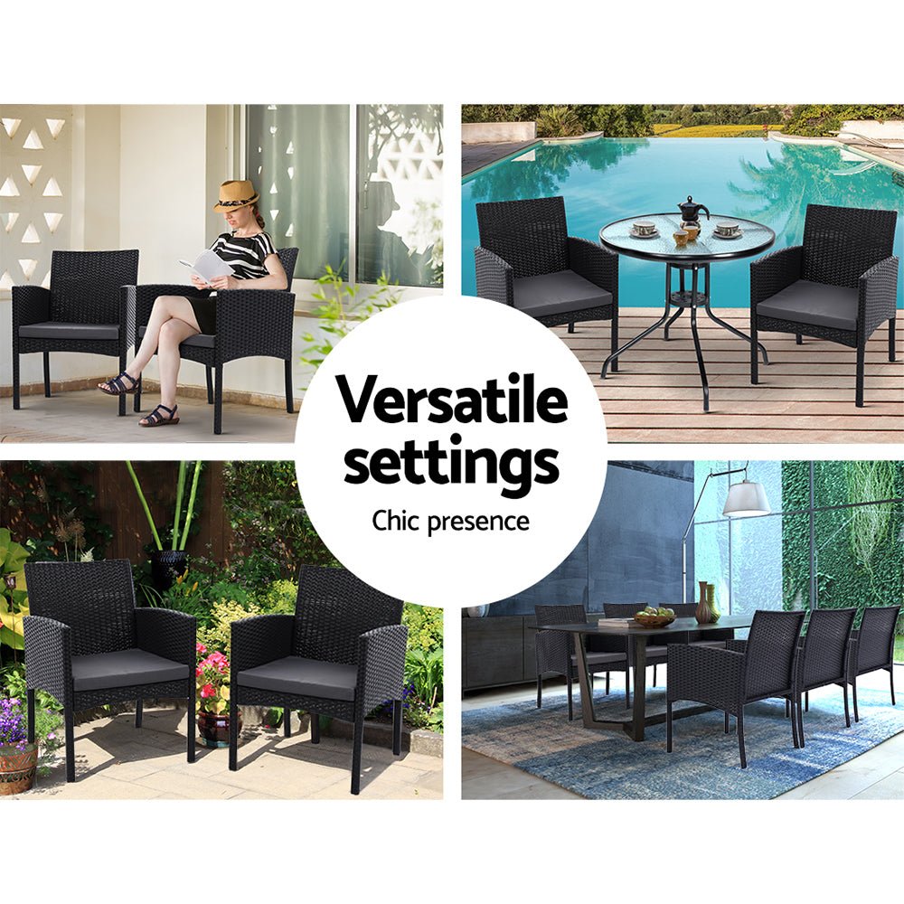 Set of 2 Outdoor Bistro Chairs With Wicker Cushions