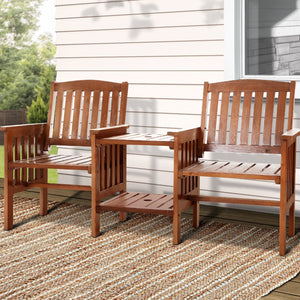 Garden Bench Styled Wooden Chair & Table Set