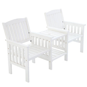 White Garden Bench Chair & Table Set