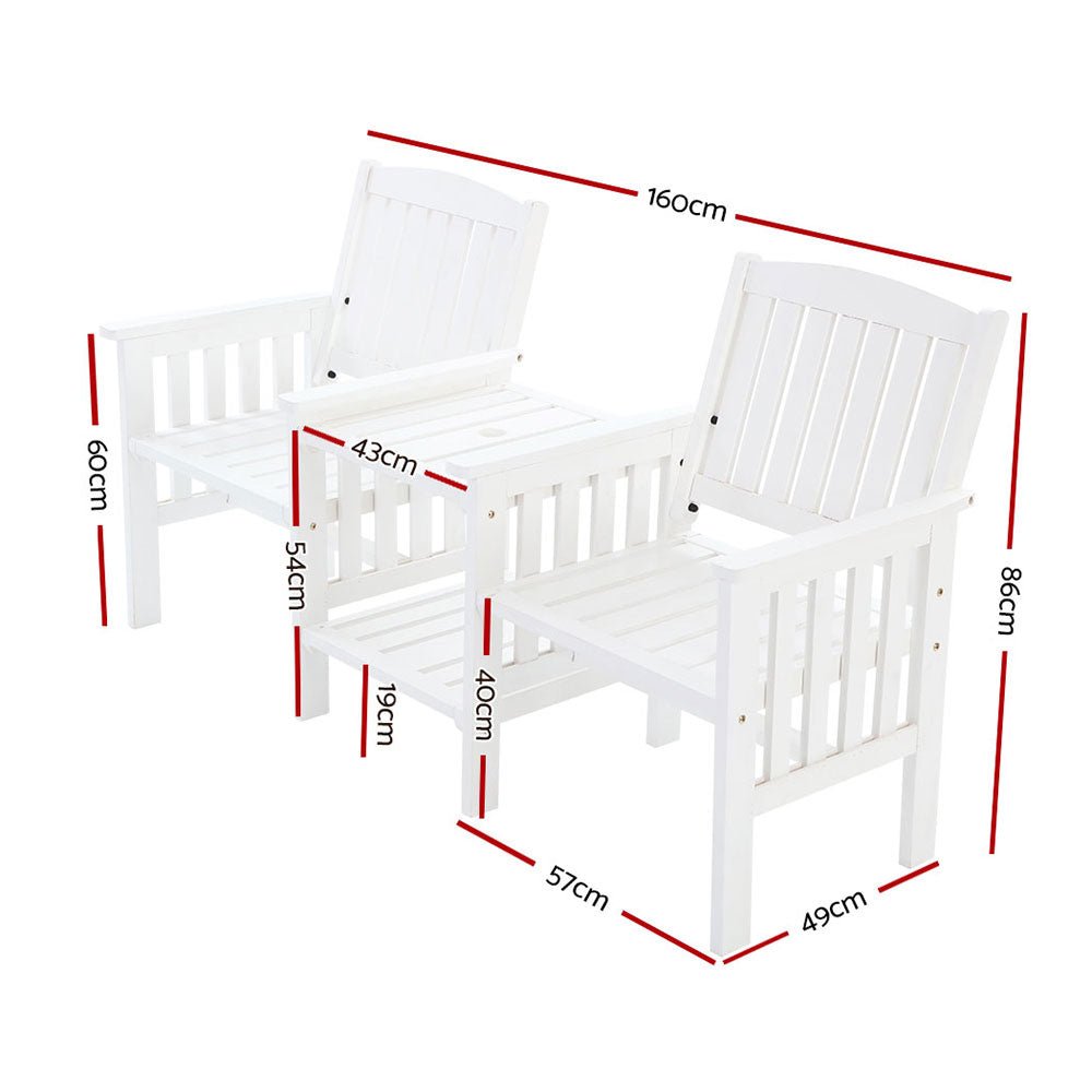 White Garden Bench Chair & Table Set